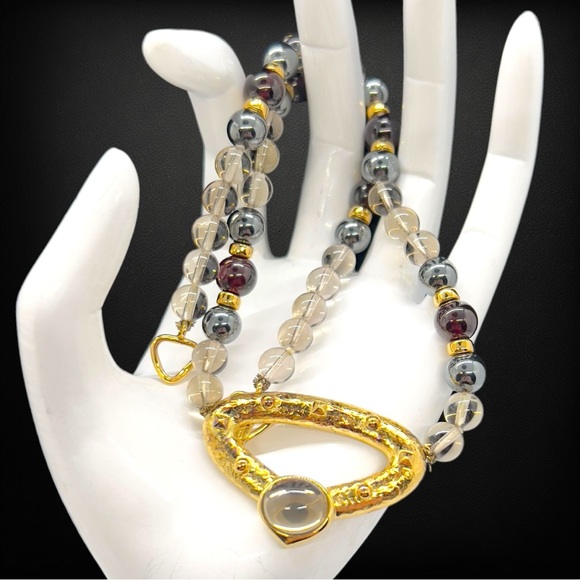 Rare Find Designer Kai-Yin Lo Gemstone Bead & Vermeil Sterling Pendant Necklace - Picture 5 of 9